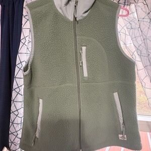 The North Face Sage Green Fleece Vest with Light Gray Logo Tag